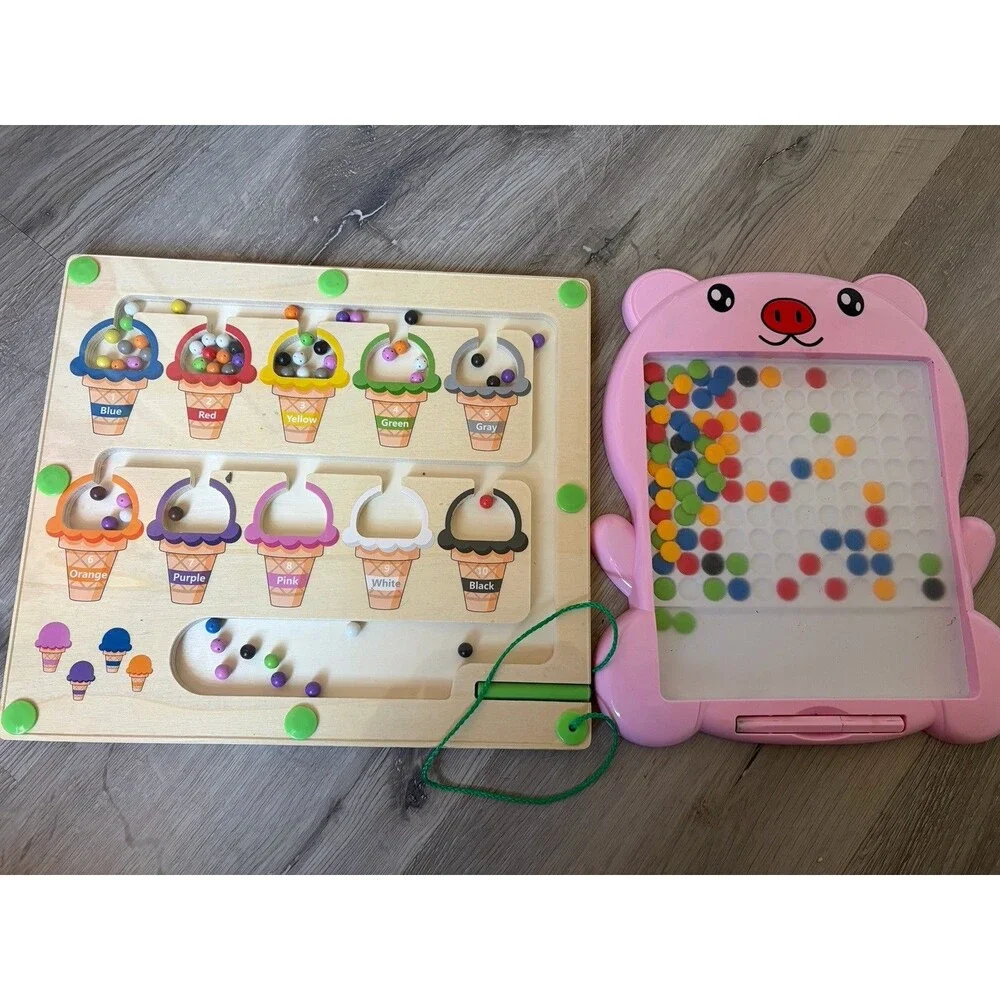 Set Of 2 Magnetic Fine Motor Skills Learning Toy Board For Baby Toddler Sensory